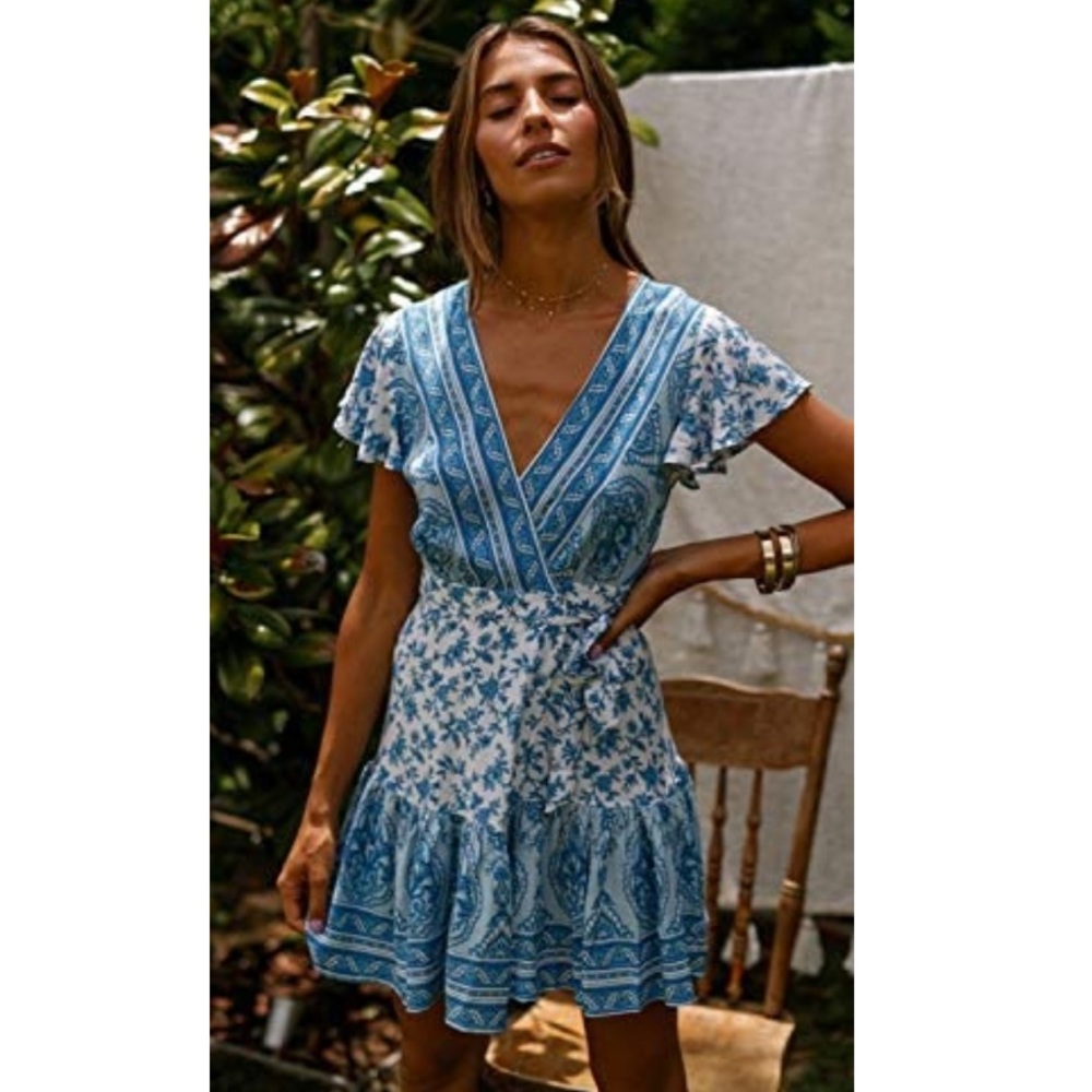 NWT blue and white wrap dress.